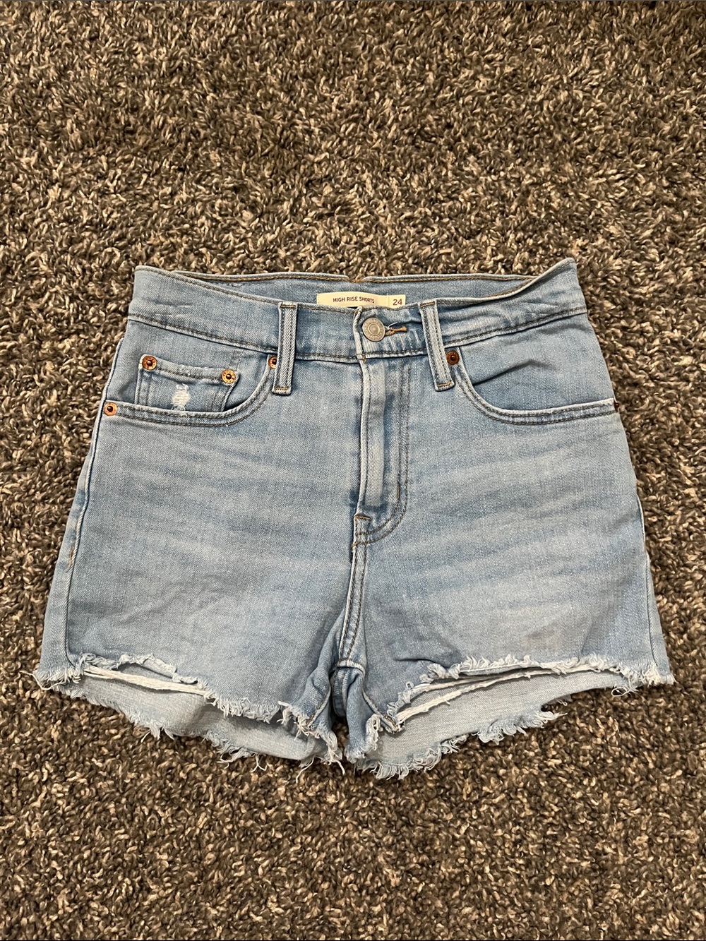 Levi's Light Blue Distressed High-Rise Denim Shorts